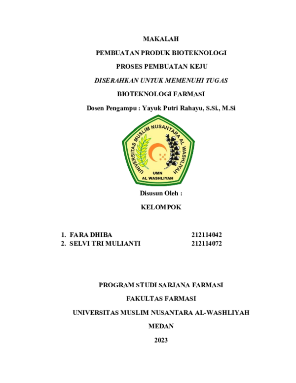 (DOC) Laporan tugas bioteknologi pembuatan produk keju | Yayuk Putri