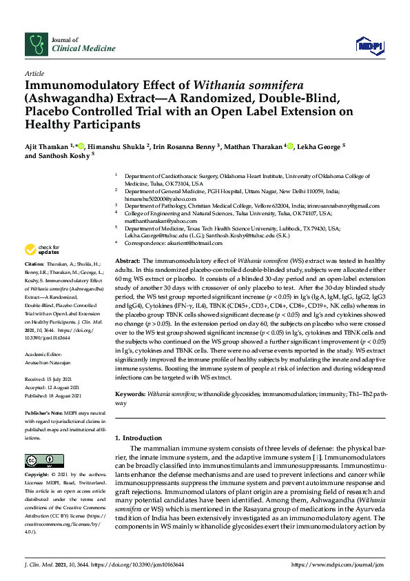 (PDF) Immunomodulatory Effect of Withania somnifera (Ashwagandha ...