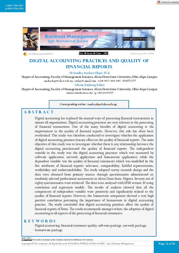 (PDF) Digital Accounting Practices and Quality of Financial Reports