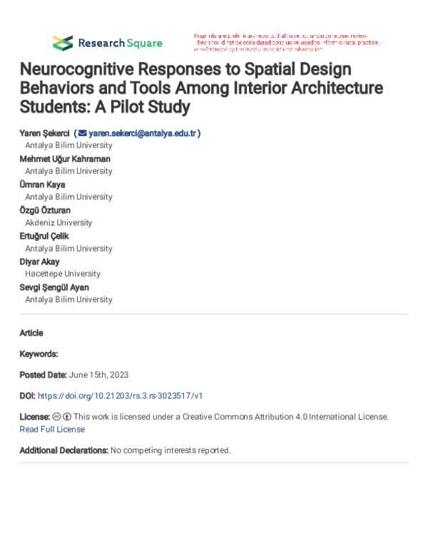 (PDF) Neurocognitive Responses to Spatial Design Behaviors and Tools ...