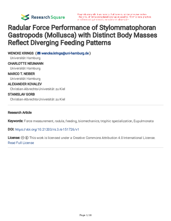 (PDF) Radular Force Performance of Stylommatophoran Gastropods ...