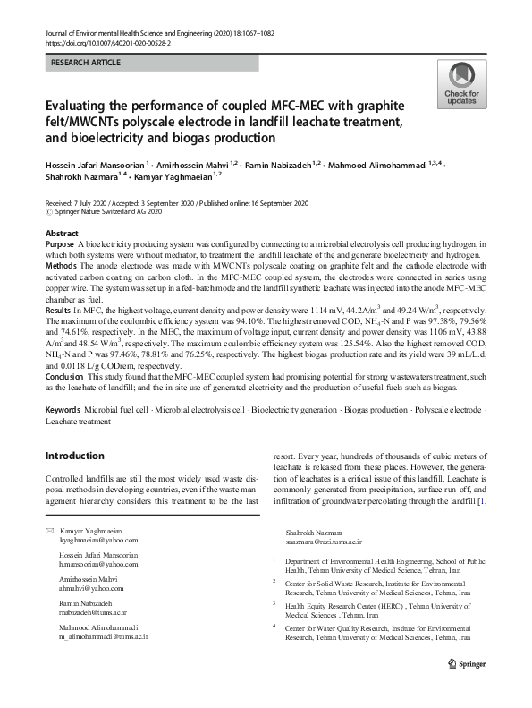 (PDF) Evaluating the performance of coupled MFC-MEC with graphite felt ...