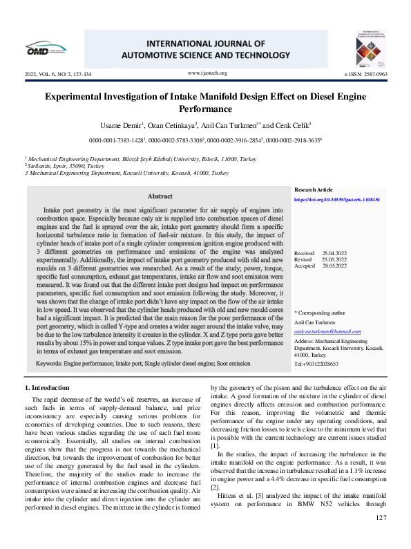 (PDF) Experimental Investigation of Intake Manifold Design Effect on ...
