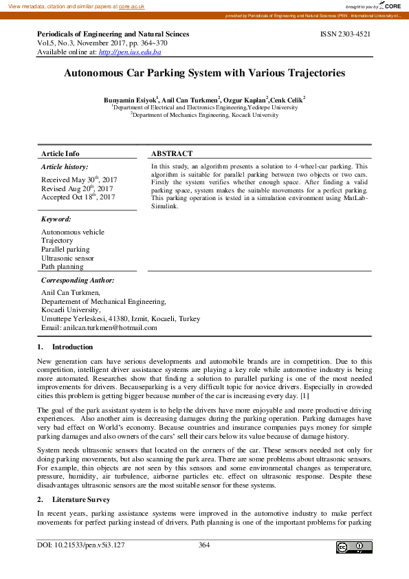 (PDF) Autonomous car parking system with various trajectories