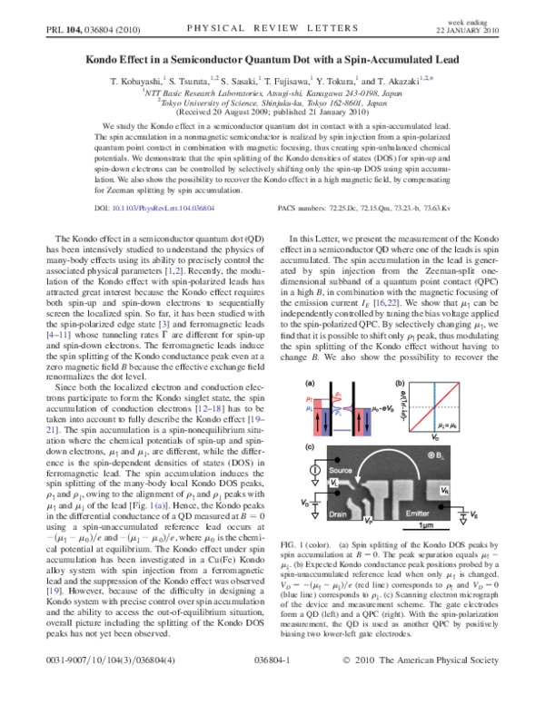 (PDF) Kondo Effect in a Semiconductor Quantum Dot with a Spin ...