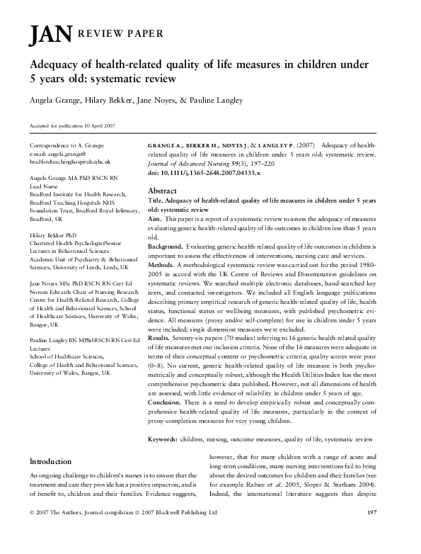 (PDF) Adequacy of health‐related quality of life measures in children ...