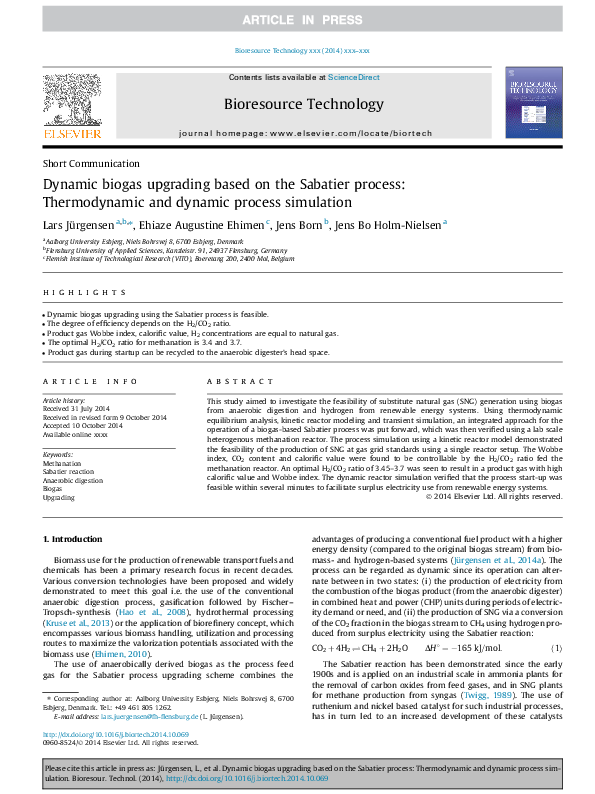  pdf dynamic biogas upgrading based on the sabatier process