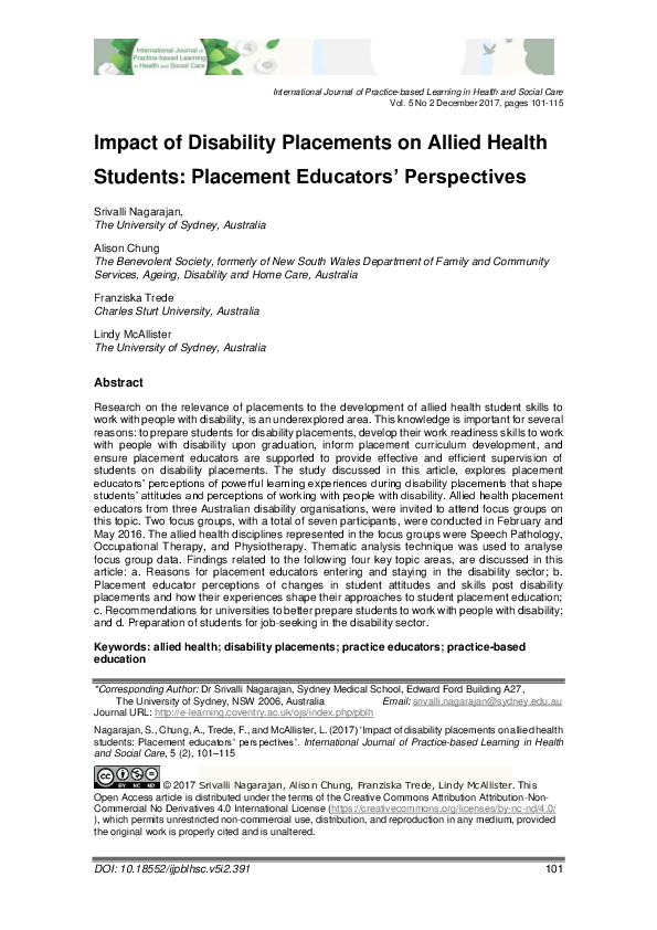 (PDF) Impact of Disability Placements on Allied Health Students ...