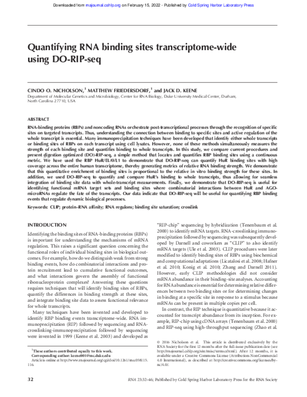 (PDF) Quantifying RNA binding sites transcriptome-wide using DO-RIP-seq