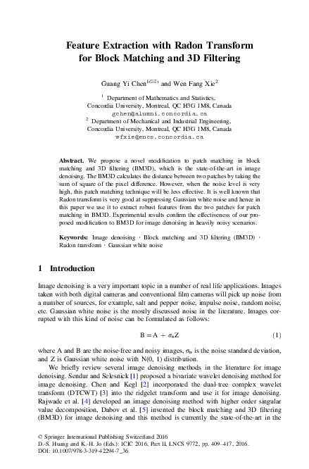 (PDF) Feature Extraction with Radon Transform for Block Matching and 3D ...
