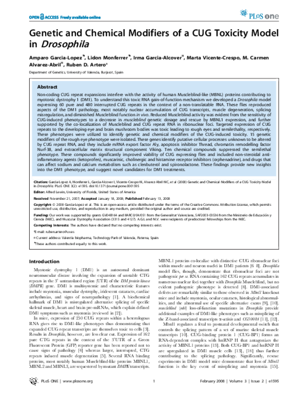 (PDF) Genetic and Chemical Modifiers of a CUG Toxicity Model in Drosophila