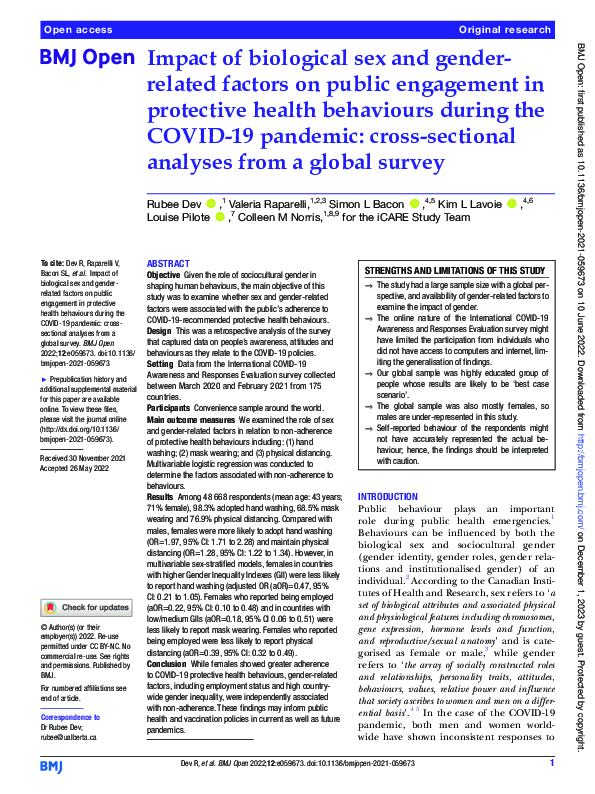 (PDF) Impact of biological sex and gender-related factors on public ...