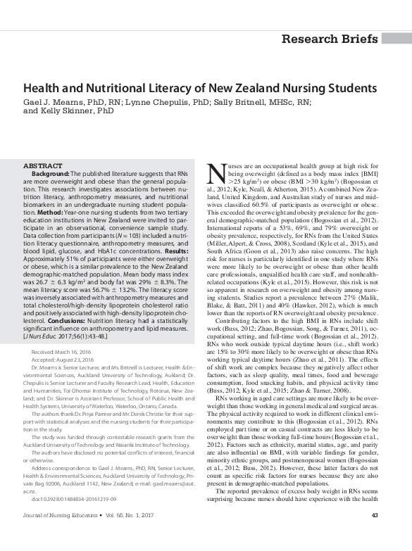 (PDF) Health and Nutritional Literacy of New Zealand Nursing Students