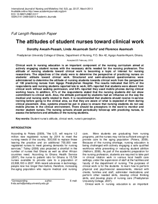 (PDF) The attitudes of student nurses toward clinical work