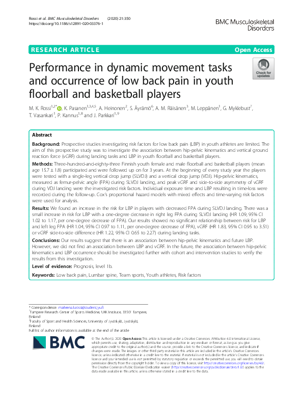 (PDF) Performance in dynamic movement tasks and occurrence of low back ...
