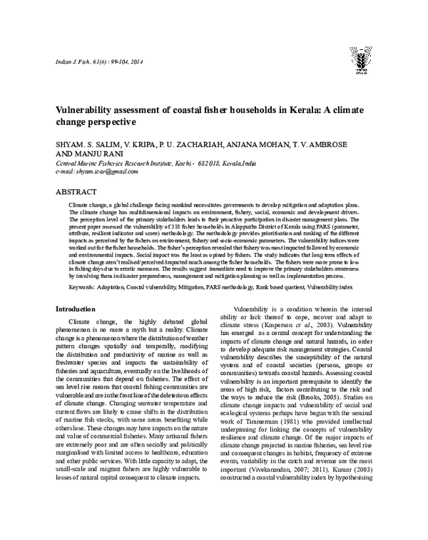 (PDF) Vulnerability assessment of coastal fisher households in Kerala ...