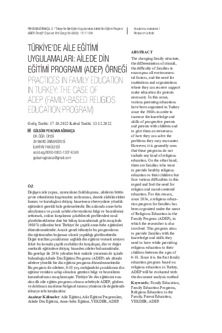 (PDF) TÜRKİYE'DE AİLE EĞİTİMİ UYGULAMALARI: AİLEDE DİN EĞİTİMİ PROGRAMI ...