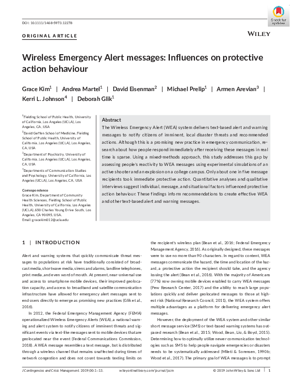 (PDF) Wireless Emergency Alert messages: Influences on protective ...