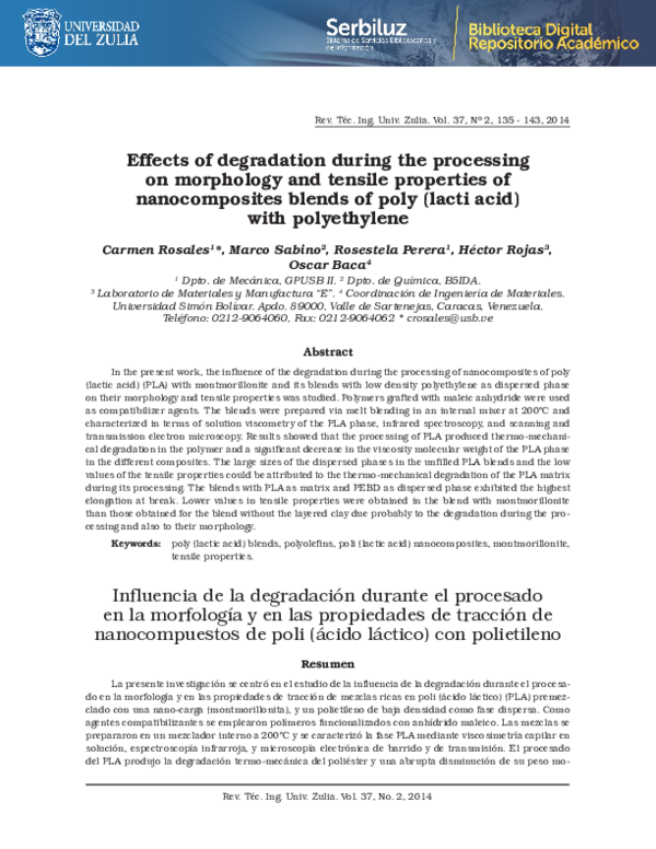 (PDF) Effects of degradation during the processing on morphology and ...
