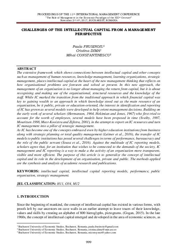 (PDF) Challenges Of The Intellectual Capital From A Management Perspective