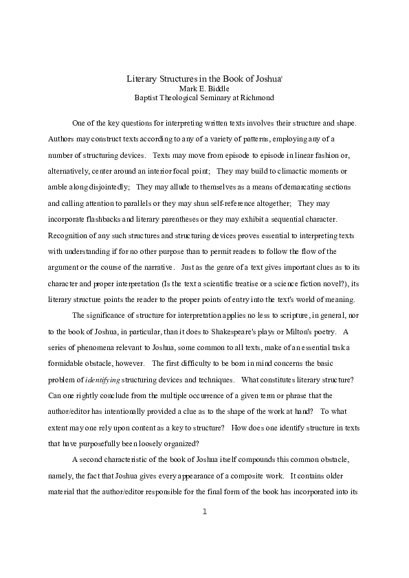 (PDF) Literary Structures in the Book of Joshua