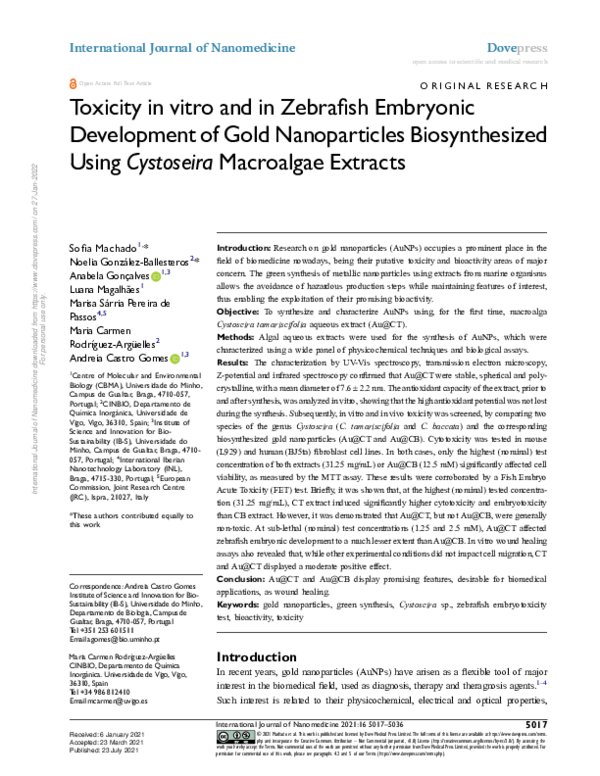 (PDF) Toxicity in vitro and in Zebrafish Embryonic Development of Gold ...