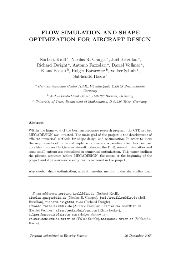 (PDF) Flow simulation and shape optimization for aircraft design