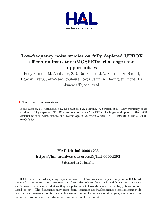 (PDF) Low-Frequency Noise Studies on Fully Depleted UTBOX Silicon-on ...