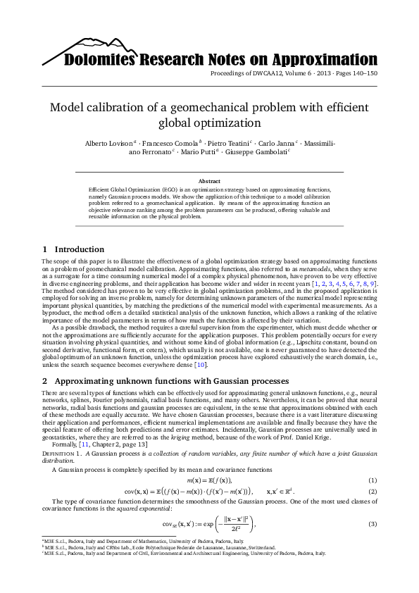 (PDF) Model calibration of a geomechanical problem with efficient ...