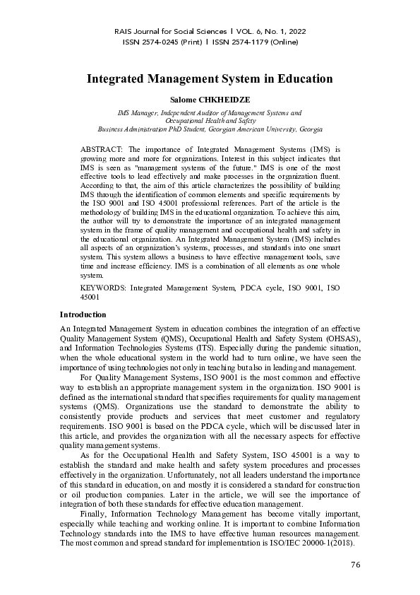 (PDF) Integrated Management System in Education