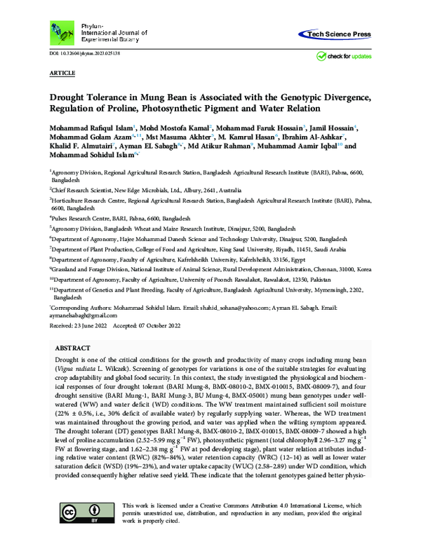(PDF) Drought Tolerance in Mung Bean is Associated with the Genotypic ...