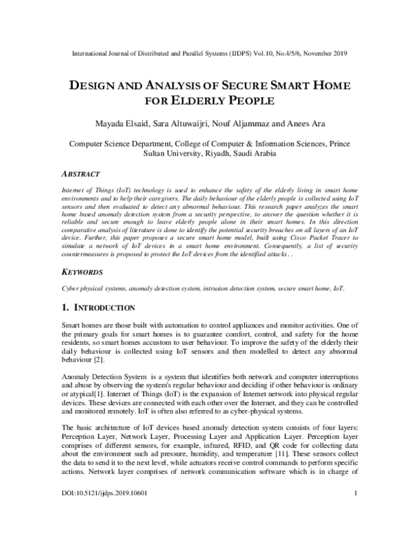 (PDF) Design and Analysis of Secure Smart Home for Elderly People