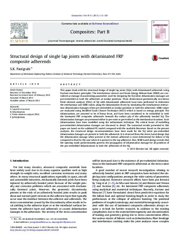 (PDF) Structural design of single lap joints with delaminated FRP ...