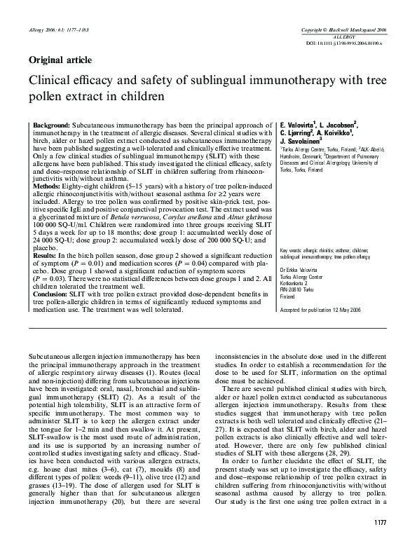 (PDF) Clinical efficacy and safety of sublingual immunotherapy with ...