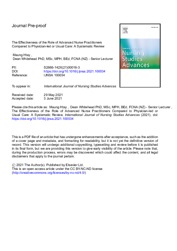 (PDF) The effectiveness of the role of advanced nurse practitioners ...