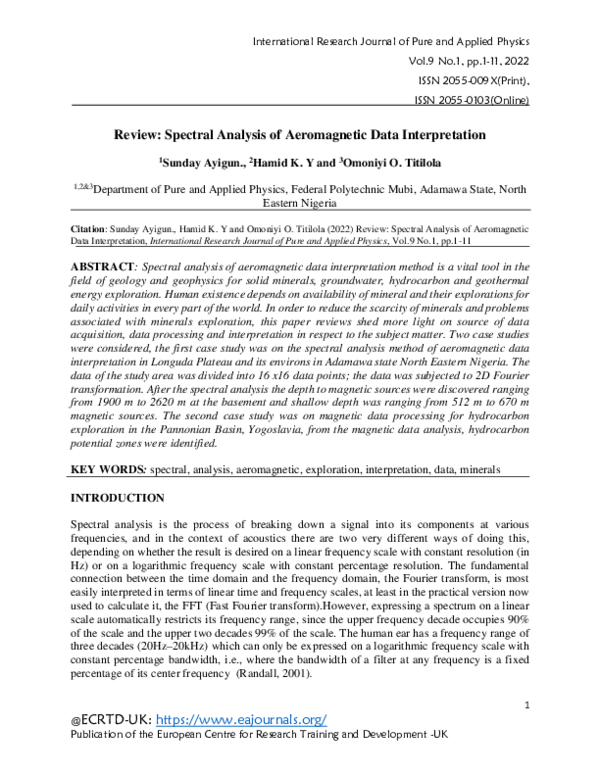 (PDF) Review: Spectral Analysis of Aeromagnetic Data Interpretation