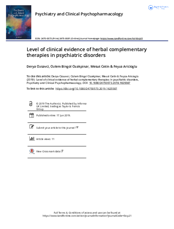 Level of clinical evidence of herbal complementary therapies in psychiatric disorders