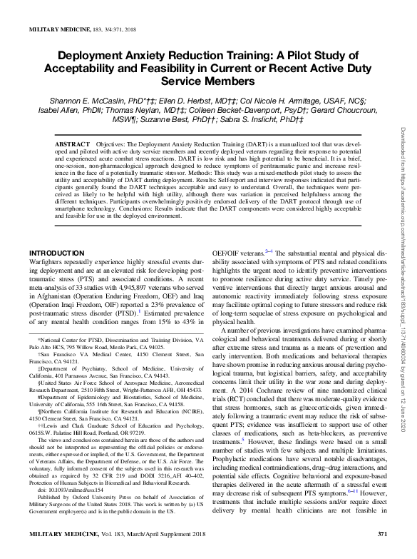 (PDF) Deployment Anxiety Reduction Training: A Pilot Study of ...