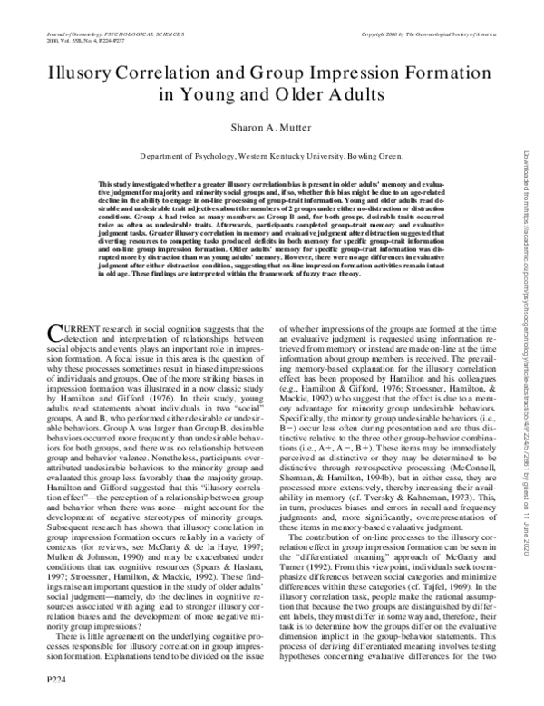 (PDF) Illusory Correlation and Group Impression Formation in Young and ...
