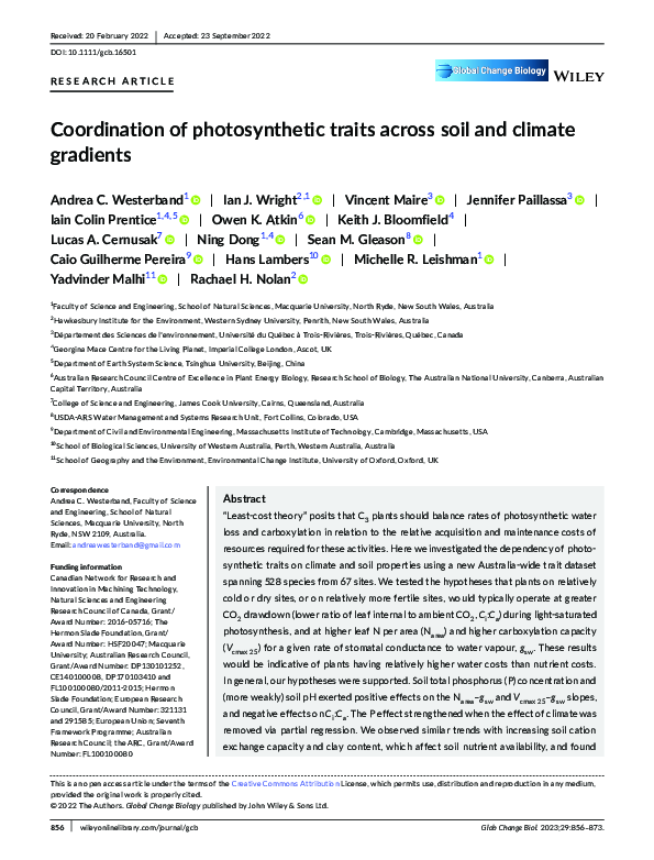 (PDF) Coordination of photosynthetic traits across soil and climate ...