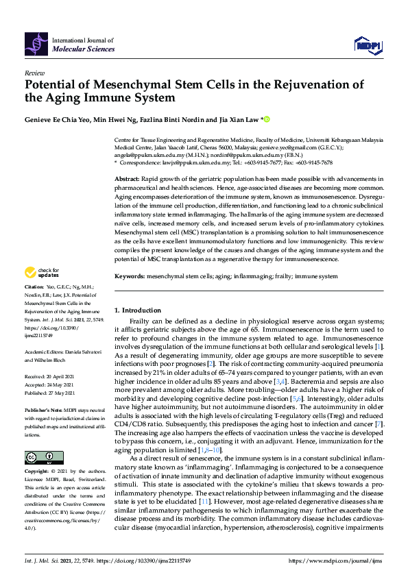 (PDF) Potential of Mesenchymal Stem Cells in the Rejuvenation of the ...
