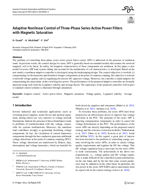 (PDF) Adaptive Nonlinear Control of Three-Phase Series Active Power ...