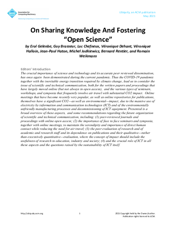 (PDF) On sharing knowledge and fostering 
