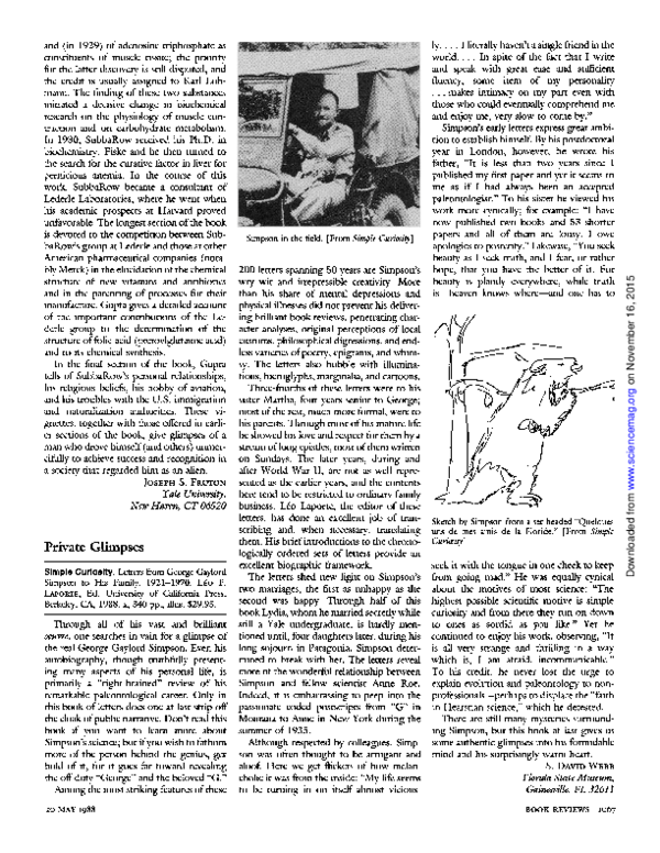 (PDF) Simple Curiosity: Letters from George Gaylord Simpson to His ...