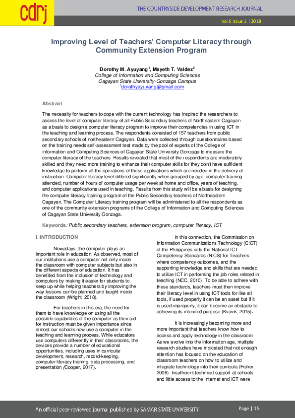 (PDF) Improving Level of Teachers’ Computer Literacy through Community ...
