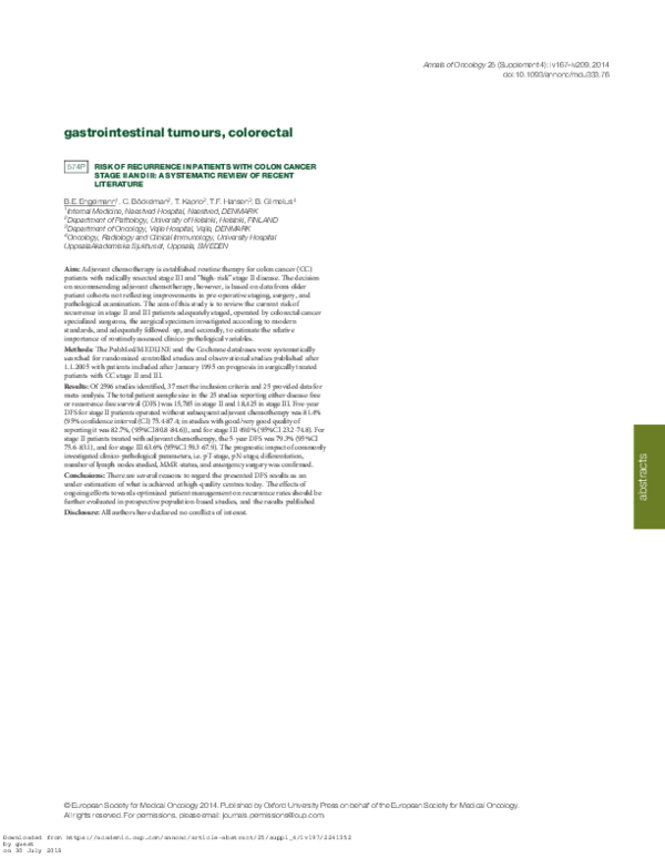 (PDF) 574PRISK of Recurrence in Patients with Colon Cancer Stage II and ...