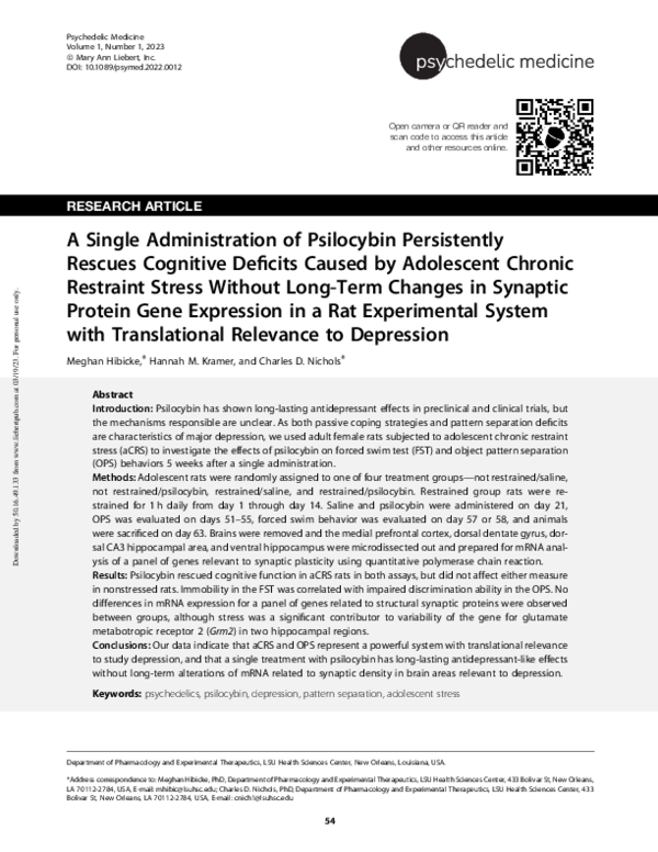 (PDF) A Single Administration of Psilocybin Persistently Rescues ...