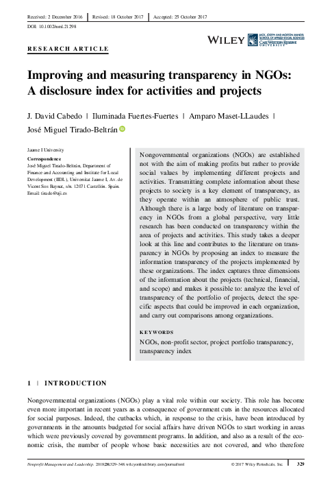 (PDF) Improving and measuring transparency in NGOs: A disclosure index ...