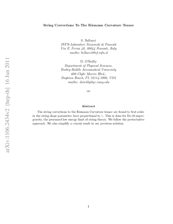 (PDF) String Corrections to the Riemann Curvature Tensor and the Third ...