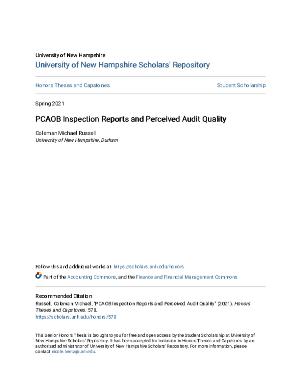 (PDF) PCAOB Inspection Reports and Perceived Audit Quality